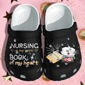 Nursing Book Lover Indoor Shoes Crocs Clog  Nurse Is Veins Book In Heart Shoes Gifts Wife Daughter